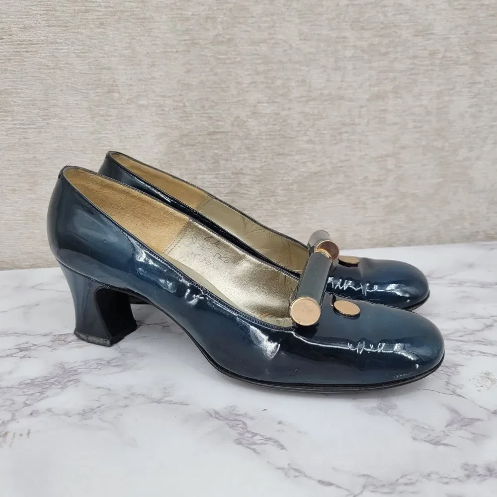 Julianelli Vintage Dark Teal Pumps Capital Avant Garde Style Glam Kitten Heels